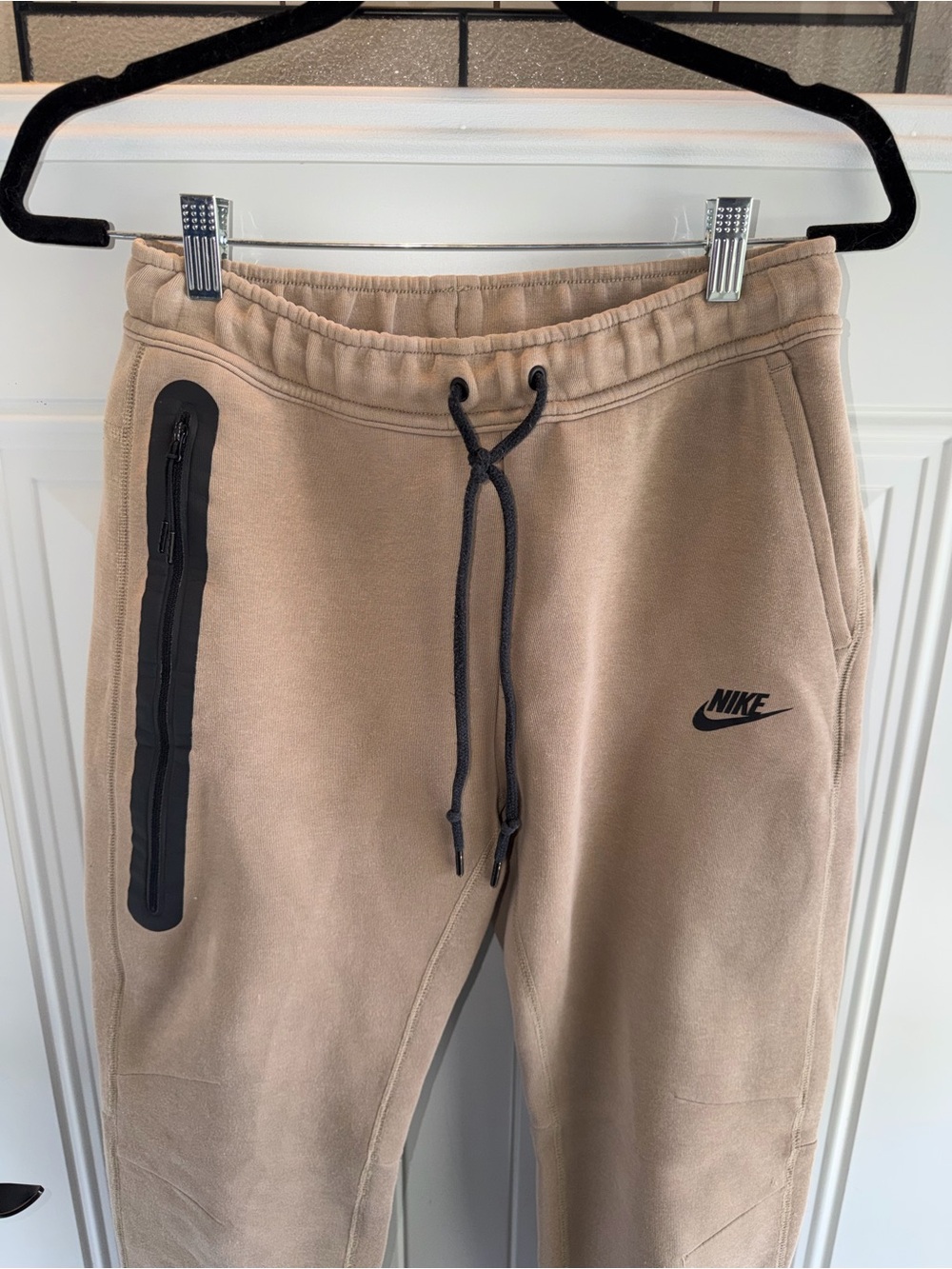 Nike Tan Sweatpants with Red Logo Patch - Picture 2 of 4